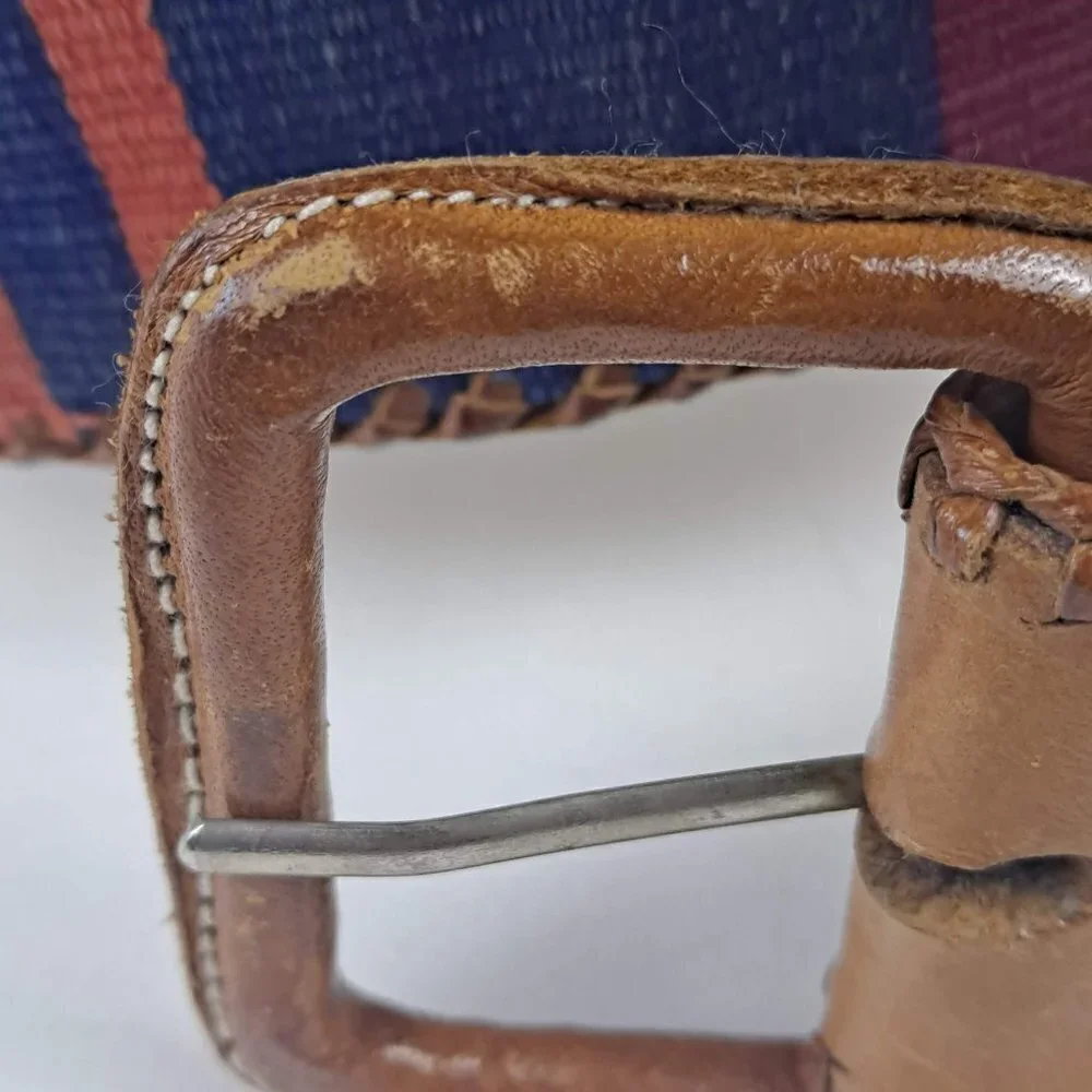 Colorful Cotton and Leather Belt Size Large Colorblock Made in Guatemala